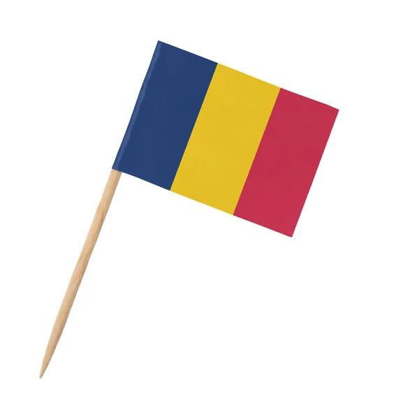 Bandera Papel Pequeña Rumania Palo Madera Aislada Blanco —  Fotos de Stock