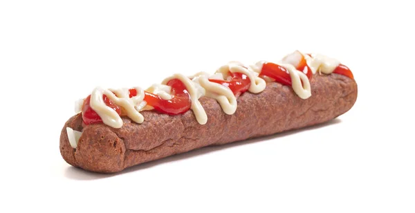 Jeden Frikadel Ketchupem Majonez Pokrojonej Cebuli Holenderska Przekąska Fast Food — Zdjęcie stockowe