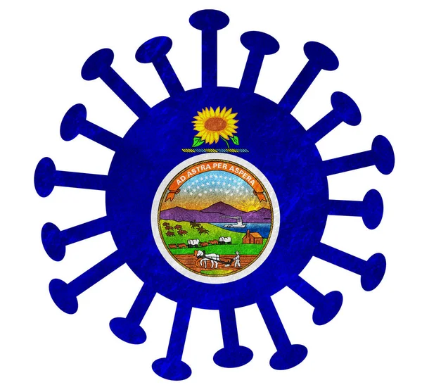 Bandeira Estado Kansas Com Vírus Corona Bactérias Isolado Branco — Fotografia de Stock