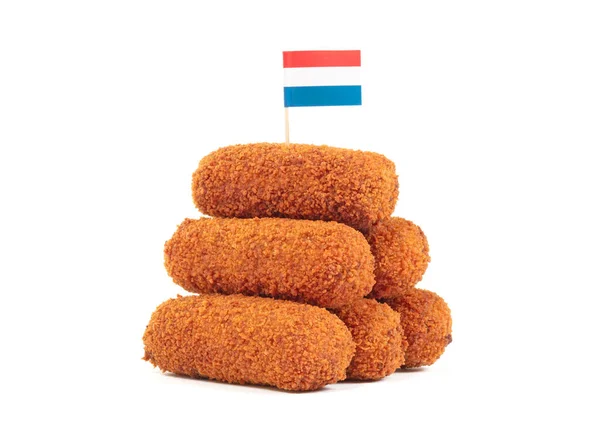 Brown Crusty Holandská Kroketten Holandskou Vlajkou Izolované Bílém Pozadí — Stock fotografie