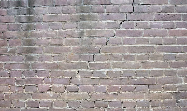 Old Brown Brick Wall Broken Fragments Large Crack — Stok Foto