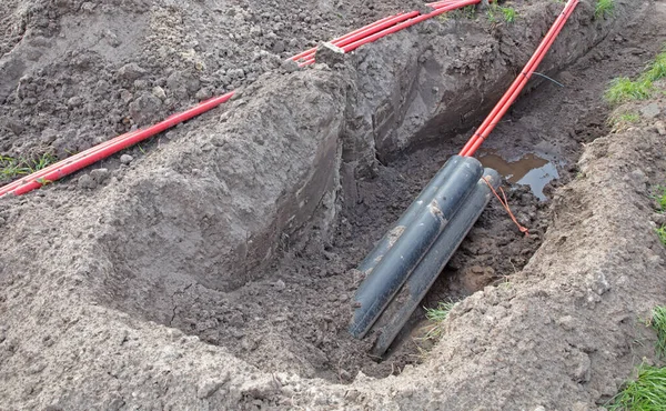 Instalación Cable Subterráneo Electricidad Internet Otra Cosa —  Fotos de Stock