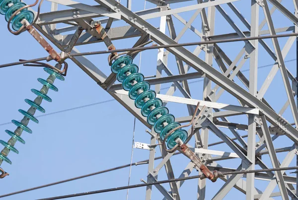 Vysokonapěťový Elektrický Sloup Proti Modrému Nebi Nizozemsko — Stock fotografie