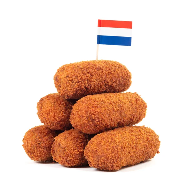 Brown Crusty Holandská Kroketten Holandskou Vlajkou Izolované Bílém Pozadí — Stock fotografie