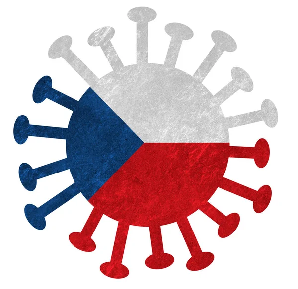 Nationale Vlag Van Tsjechië Met Corona Virus Bacterie Geïsoleerd Wit — Stockfoto