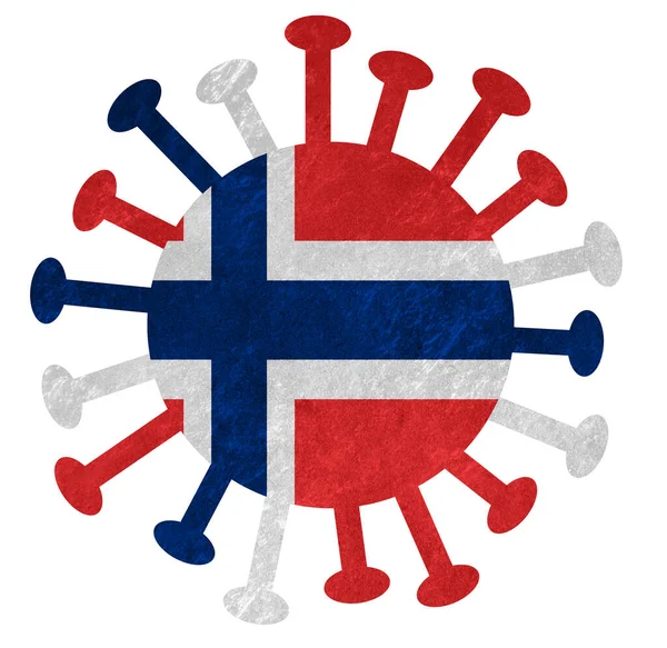 コロナウイルスや細菌とノルウェーの国旗 白に隔離 — ストック写真