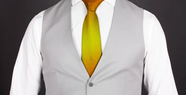 Uomo Completo Grigio Con Cravatta Solare Primo Piano — Foto Stock