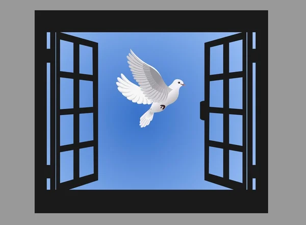 Открытое окно и летающий голубь — стоковый вектор