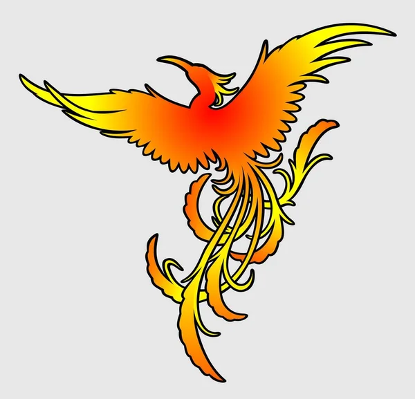 Vliegende fiery phoenix kleur silhouet — Stockvector