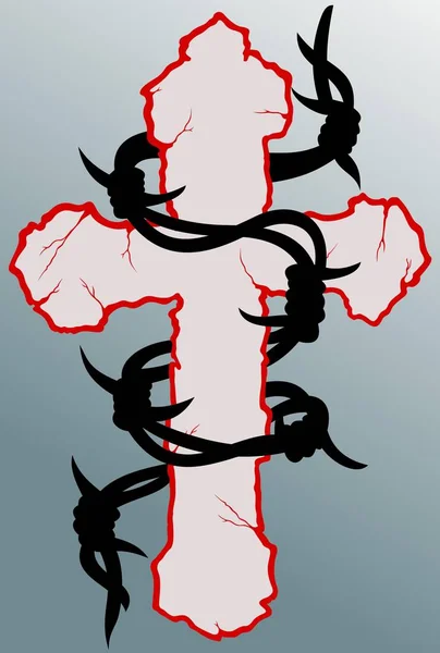 Křesťanství, kříž a ostnatým drátem silueta — Stockový vektor