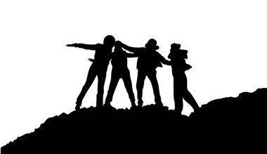 Bir grup arkadaşıyla birlikte üst kısmında bir rüzgarlı rock vektör