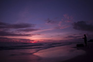 Okyanus plaj balıkçılık Sunset'teki dostum