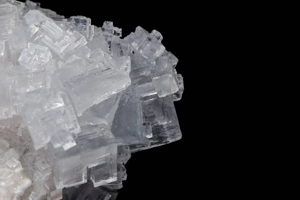 Kristal putih garam diisolasi pada latar belakang hitam Stok Foto Bebas Royalti