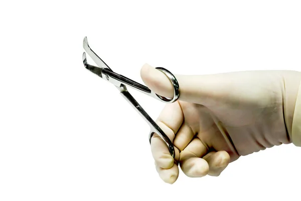 Tenuta della mano del medico Forbice del cordone ombelicale medico — Foto Stock