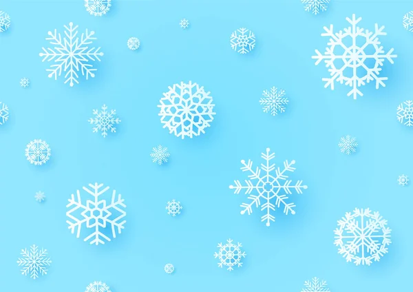Varietà Fiocchi Neve Con Ombra Sfondo Blu Carta Parati Modello — Vettoriale Stock