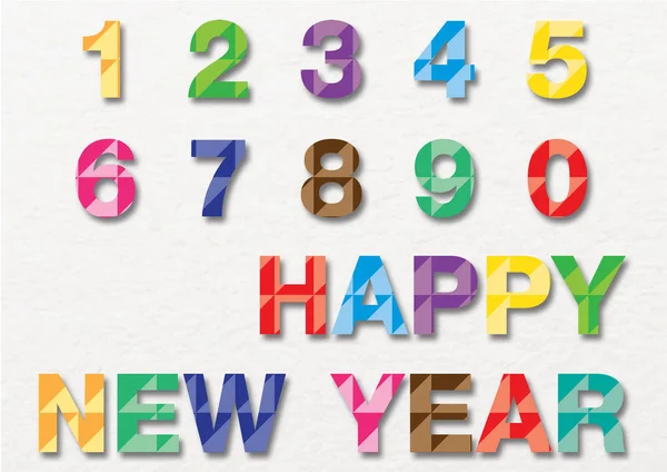 Colorful Numbers Happy New Year Wording Polygon Vector Design — Stock Vector