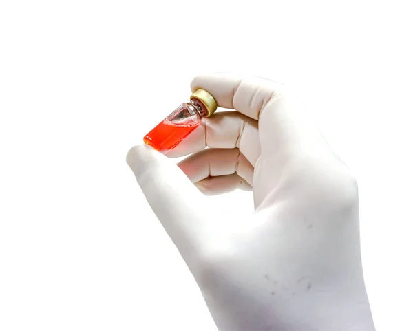 Nővér Kéz Egy Orvosi Latex Fehér Kesztyű Felvette Egy Injekciós — Stock Fotó