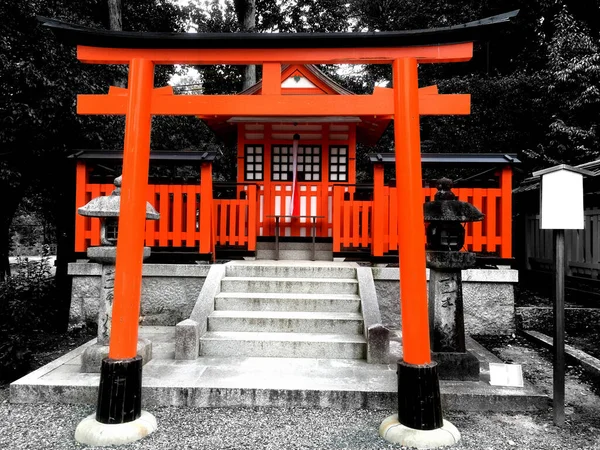japanese red tori front of a shrine