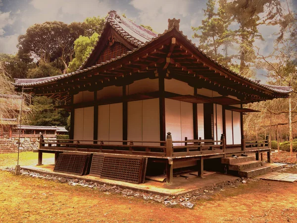 Fechar Velho Antigo Pequena Casa Japonesa Sépia Marrom — Fotografia de Stock