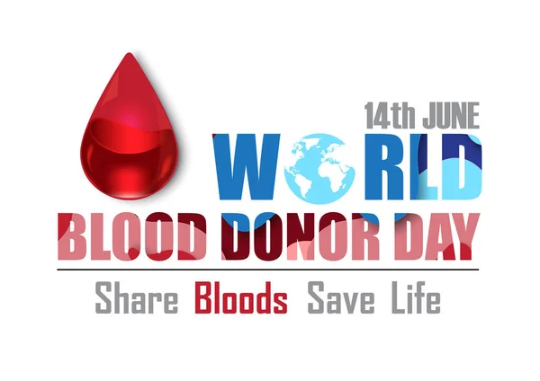 Rotes Bluttröpfchen Glasstil Mit Dem Tag Dem Namen Des Weltblutspendertages — Stockvektor