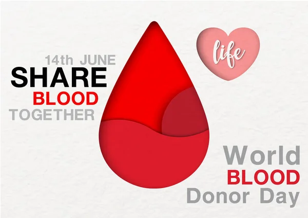 Rotes Bluttröpfchen Papierform Mit Dem Tag Dem Namen Des Weltblutspendertages — Stockvektor