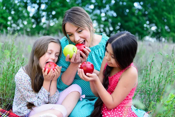 Lycklig familj på picknick — Stockfoto