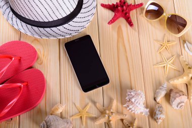 Denizde yaz tatili için nesneleri