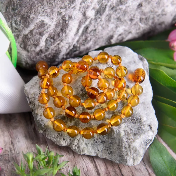 amber beads accessory on nature background