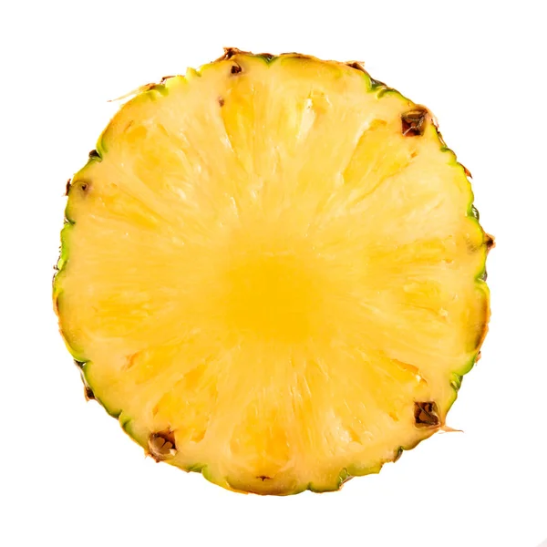 Abacaxi Fruta Amarela Suculenta Com Fatias Folhas Isoladas Backgroun Branco — Fotografia de Stock