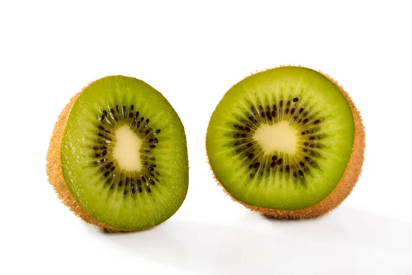 Fruta Kiwi Cortada Madura Isolada Fundo Branco Macro Close — Fotografia de Stock