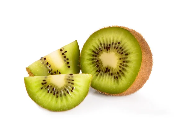 Fruta Kiwi Cortada Madura Isolada Fundo Branco Macro Close — Fotografia de Stock