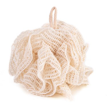 Beyaz arkaplanda bej kumaşlı sünger