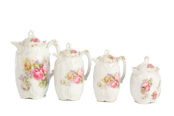 Antique Porcelain Pots Hot Drinks White Background — Stock Photo, Image