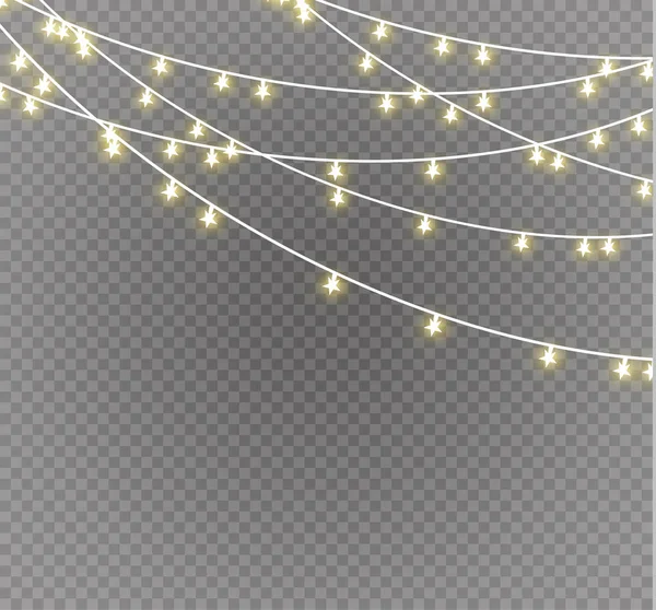 Luzes de Natal isoladas em fundo transparente. Xmas guirlanda brilhante.Ilustração vetorial — Vetor de Stock