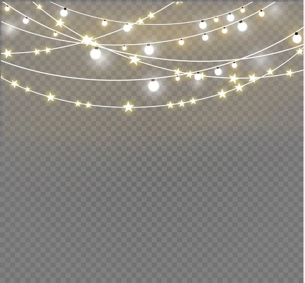 Lumières de Noël isolées sur fond transparent. Guirlande lumineuse de Noël Illustration vectorielle — Image vectorielle