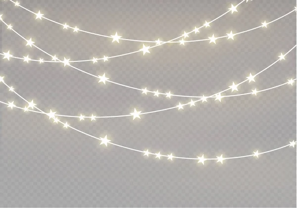 Christmas lights isolated on transparent background. Xmas glowing garland.Vector illustration — Stock Vector