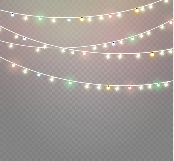 Christmas lights isolated on transparent background. Xmas glowing garland.Vector illustration — Stock Vector