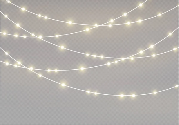 Weihnachtsbeleuchtung isoliert auf transparentem Hintergrund. xmas glühende Girland.Vektor Illustration — Stockvektor