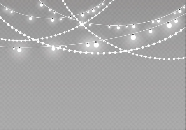 Luces de Navidad aisladas sobre fondo transparente. Guirnalda brillante de Navidad. Ilustración vectorial — Vector de stock