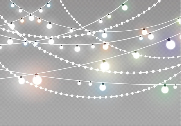 Lumières de Noël isolées sur fond transparent. Guirlande lumineuse de Noël Illustration vectorielle — Image vectorielle