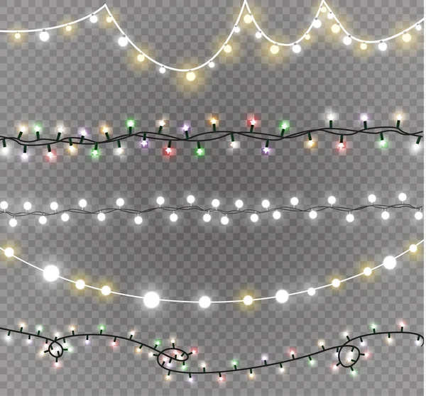 Julbelysning isolerad på transparent bakgrund. Xmas glödande garland. Vektorillustration — Stock vektor