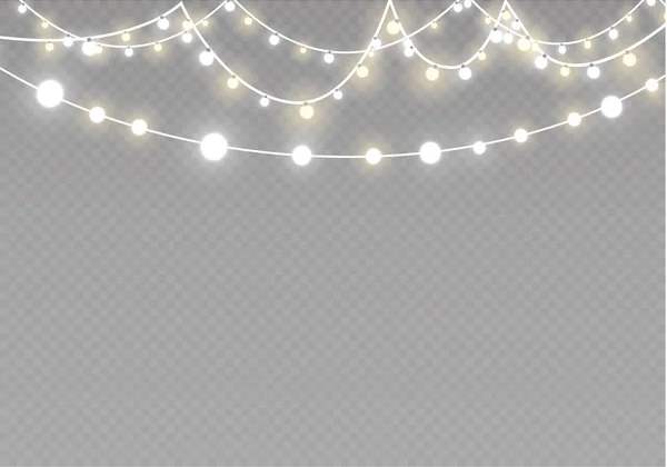 Weihnachtsbeleuchtung isoliert auf transparentem Hintergrund. xmas glühende Girland.Vektor Illustration — Stockvektor
