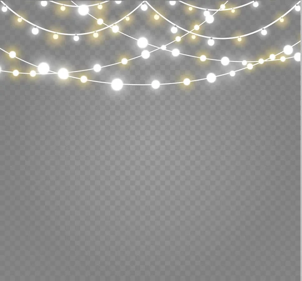 Kerstverlichting geïsoleerd op transparante achtergrond. Xmas gloeiende garland. Vectorillustratie — Stockvector