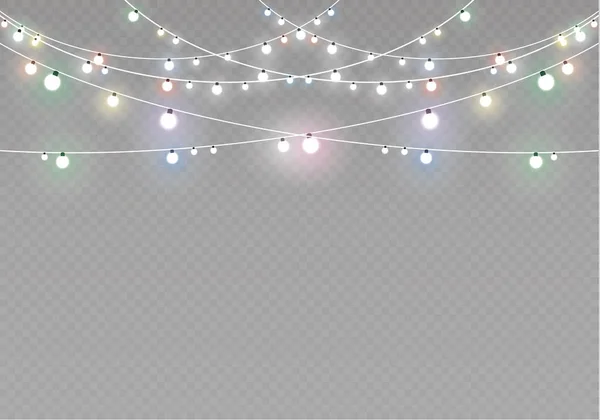 Lumières de Noël isolées sur fond transparent. Guirlande lumineuse de Noël Illustration vectorielle — Image vectorielle