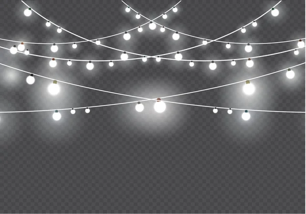 Lumières de Noël isolées sur fond transparent. Guirlande lumineuse de Noël Illustration vectorielle — Image vectorielle