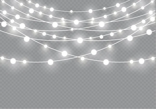 Noel ışıkları üzerinde şeffaf arka plan izole. Xmas parlayan garland. Vektör çizim