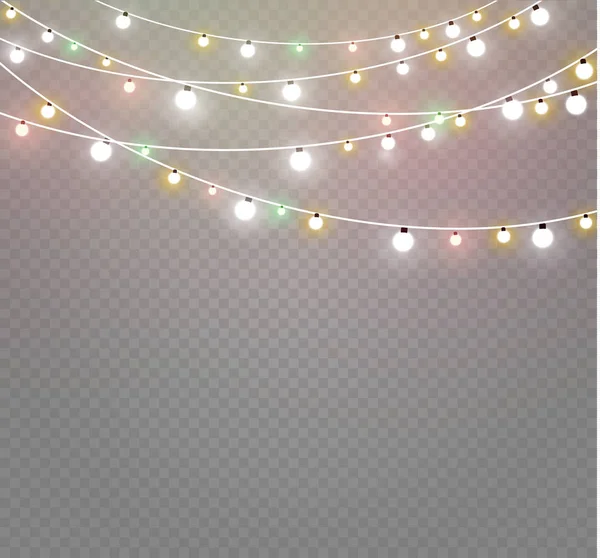 Julbelysning isolerad på transparent bakgrund. Xmas glödande garland. Vektorillustration — Stock vektor