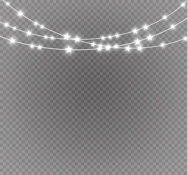 Luzes de Natal isoladas em fundo transparente. Xmas guirlanda brilhante.Ilustração vetorial —  Vetores de Stock