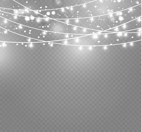 Noel ışıkları üzerinde şeffaf arka plan izole. Xmas parlayan garland. Vektör çizim