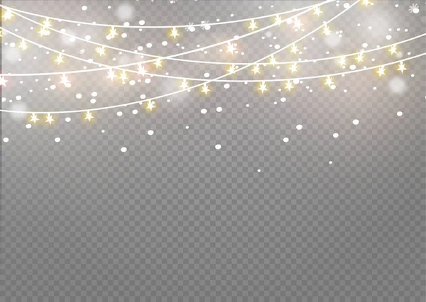 Luces de Navidad aisladas sobre fondo transparente. Guirnalda brillante de Navidad. Ilustración vectorial — Vector de stock